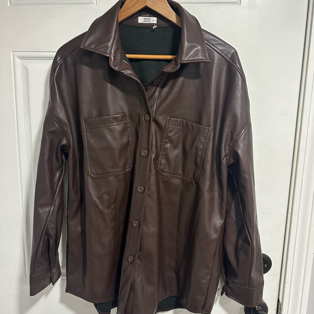 Aime Leon Dore Dark Brown Leather Shirt Jacket